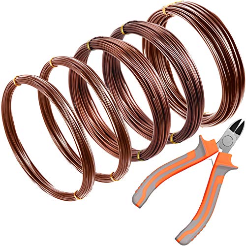 Mudder 5 Roll Aluminum Bonsai Training Wire Tree 160 Feet Total with Bonsai Wire Cutter Anodized Training for Holding Branches Small Trunks(1/1.5/2.0mm,Brown) - color: Brown, size: 1/1.5/2.0mm