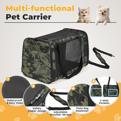 YUDODO 25lbs Cat Carrier Lightproof Soft Sided Pet Carrier for Large Cat | Airline Approved, Lightproof Breathable Design, Side Pockets, Durable Mesh, Foldable and Portable, Black Camouflage - color: Black Camouflage（No Privacy Curtain)