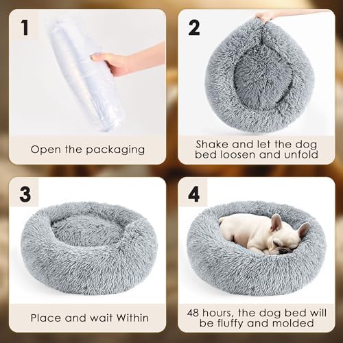 Dogs Bed for Small Dogs, Anti-Anxiety Washable Round Bed (Light Grey, 24.0" L x 24.0" W x 8.0" Th) - color: Light Grey, size: 24.0"L x 24.0"W x 8.0"Th