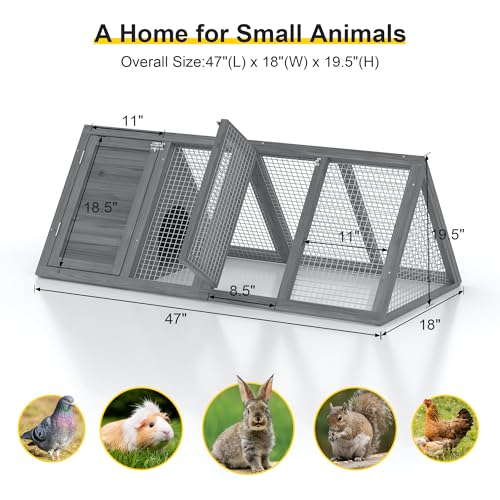 GOJOOASIS Wooden Chicken Coop Rabbit Hutch for 2 Hens, Grey | Quail Coop, A-Frame Design House, Outdoor Bunny Run Cage w/ Ventilating Wire Versatile for Guinea Pigs, Hamsters, Chickens - color: Grey