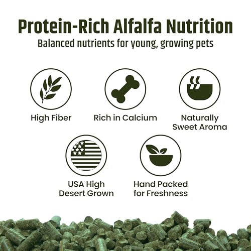 High Desert Delight Alfalfa Pellets for Young Rabbits, Guinea Pigs, 63 oz | Protein Rich Compressed Fiber Formula, Ideal For Growing Kits, Great Calcium Source, Hand Packed Fresh in the USA, Low Dust - size: 3.94 Pound (Pack of 1)