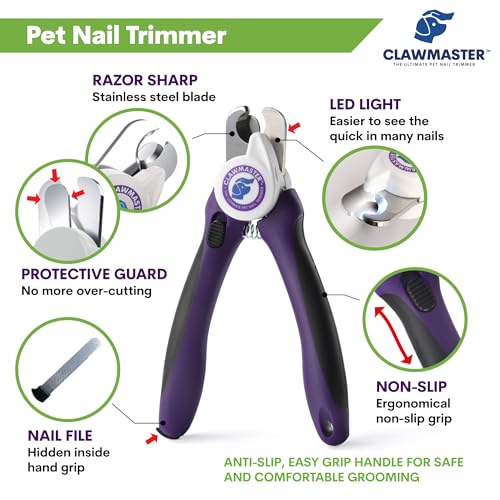 LED Pet Nail Clippers – Illuminated Dog & Cat Claw Trimmer with 3.5mm Stainless Steel Blade, Safety Guard & Built-in Light for Safe, Easy Grooming
