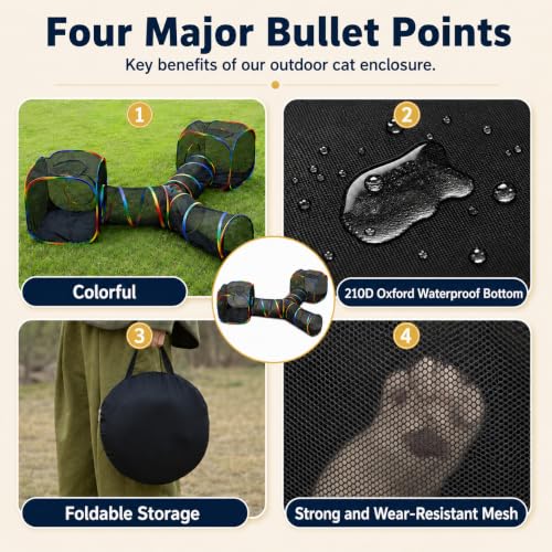 Outdoor Rainbow Cat Enclosures Playground,Outside House for Indoor Cats Include Portable Tent, 3 Way with 2 Cube Tunnel, for Kitty and Small Animals,Within Storage Bag - size: 2 Cube+3-Way Tunnel (no tent)