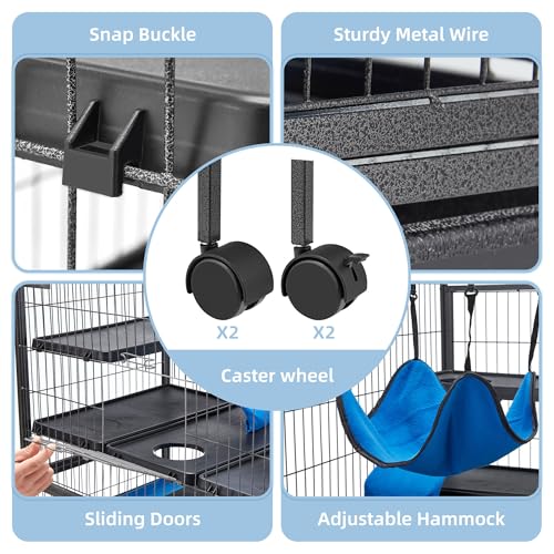 Fragess Small Animal Cage, 45''H Large Metal Rolling 4-Tiers Guinea Pig Cage, Ferret Cage, Rabbit Cage, Chinchilla Cage for Rats/Hamsters, 0.5'' Bar Spacing with Removable Ramp & Platform (Medium)