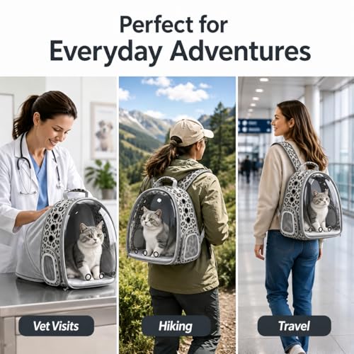 Expandable Cat Carrier Backpack with Bubble Window, Black and White | Breathable mesh, anti-collapse frame, side door, safety leash and escape-resistant zippers for vet visits and outdoor travel. - color: Black and White Animal