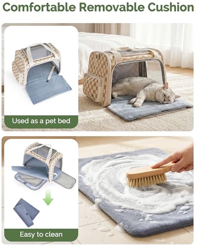Homespon 34.5L Soft-Sided Cat Dog Carrier, Airline Approved Pet Bag | Collapsible Travel Bag with Removable Bed for Small Dogs & Cats - color: Khaki Checkboard