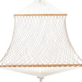 GAFETE Rope Hammock 2 Person Traditional Hand Woven Outdoor Cotton Hammocks with Hardwood Spreader Bar, Max 450 lbs Capacity (Natural Beige, Large) - color: Natural Beige, size: Large