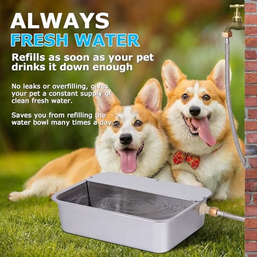 3 Gallon Automatic Dog Water Bowl Dispenser Outdoor Dog Waterer | Stainless Steel Outside Large Self Filling Auto Water Bowl for Dogs Cats Pets Livestock Chicken