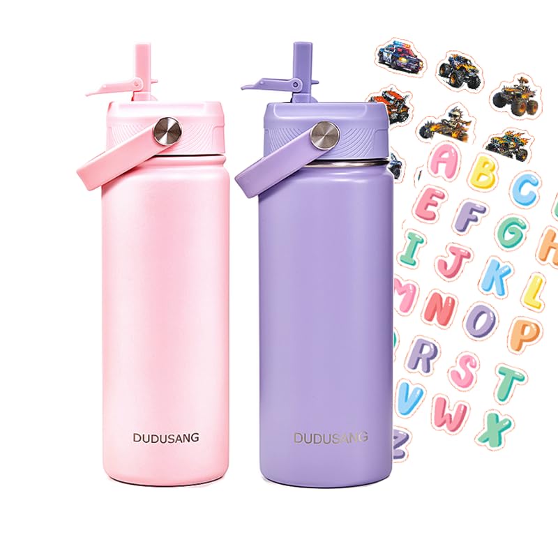 2Pack 18oz Kids Insulated Water Bottle - Bulk Stainless Steel Water Bottles for School Boys/Girls Flip Top Leak Spill Proof Vacuum Metal Cups BPA Free Thermos(Light Pink, 18 Ounces) - color: Light Pink