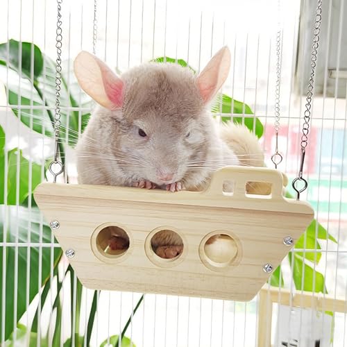 Wooden Chinchilla Hammock Swing, Chinchilla Hanging Platform for Indoor | Hanging Chinchilla Toys Interactive Enrichment, Small Animals Cage Accessories for Hut Ledges and Jumping Platforms