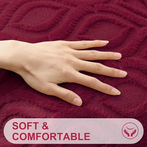 decorUhome Faux Fur Plush Soft Burgundy Throw Pillow Covers 16x16 Set of 2 | Plush Solid Fall Couch Pillow Covers, Accent Modern Farmhouse Neutral Decorative Square Pillow Cases for Sofa Bed Living Room - color: Burgundy, size: 16" x 16" (Pack of 2)
