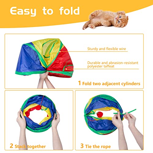 Sheldamy Cat Tunnel, 2-Way Cat Tunnels for Indoor Cats, Collapsible Cat Play Tunnel, Interactive Toy Maze Cat House with 1 Play Ball for Cats, Puppy, Kitty, Kitten, Rabbit (Rainbow)… - color: 2 Way Multicolor