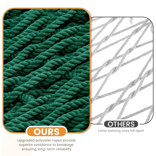 Lazy Daze 13 Ft Double Handwoven Polyester Rope Hammock with Tree Straps | Mesh Hammock for 2 Person, with Spreader Bar, Carabiners, Chains for Outside, Backyard, Patio, 450 Lbs Capacity - color: Green