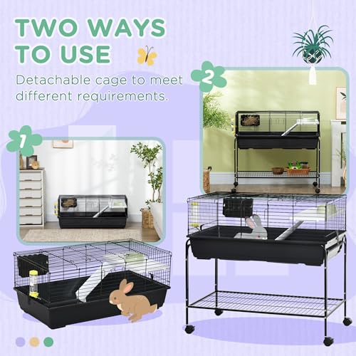 Two-Story Small Animal Large Hamster cage Cage Removable from Stand, Guinea Pig Hamster Enclosure Cage with Shelf and Wheels, Multi-Level Pet Habitat for Hedgehog Chinchilla Ferret