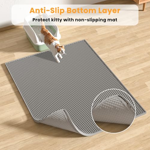 Pieviev 2 Packs Cat Litter Mat Double Layer Waterproof Urine Proof Trapping Mat (30''X24'', Gray) | Waterproof Urine Resistant Layer Litter Box Mat, Easy Collection, Soft on Kitty Paws, Gray Color for Indoor Cats - color: Gray
