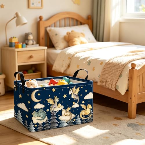 Rectangular Dragon Storage Bin, Medium Fabric Closet Organizer Basket | Moisture repellent textile, reinforced carry grips, collapsible holder tidies cabinet and teenage bedroom belongings - color: REC Cute Dragon