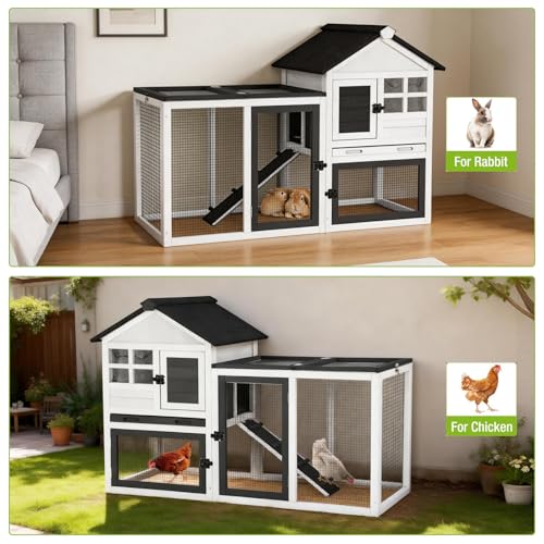Rabbit Hutch Indoor Outdoor Expandable Bunny Cage 51.6" - Wooden Chicken Coop Small Animal Enclosure with Run for Guinea Pig, Chinchilla, Ferret, Hamster(Black) - color: Black