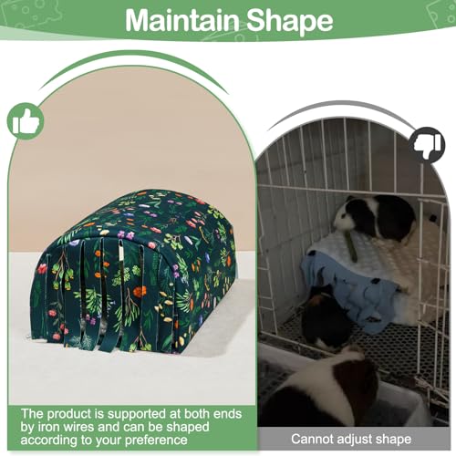 Unicorn Catcher Washable Guinea Pig Tunnel with Curtains for Small Animals | Cozy Small Pet Hideout Featuring Curtains For Privacy Ideal For Hamsters, Chinchillas And Bunnies To Rest And Play - color: Green Flowers