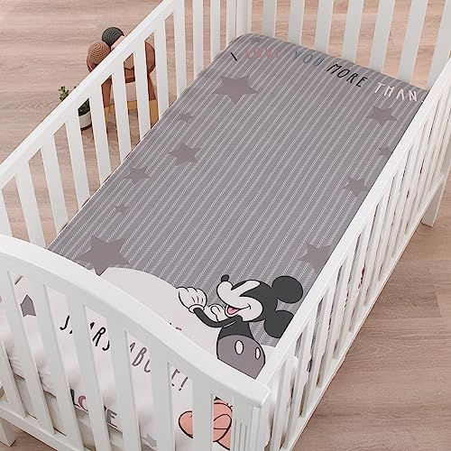 NoJo Disney Mickey Mouse Love Mickey Gray, White, and Tan I Love You More Than All The Stars Above Photo Op 100% Cotton Fitted Crib Sheet - color: Mickey Mouse Love