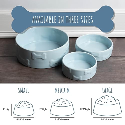 Manor Medium Ceramic Pet Bowl, 4-Cup Durable Food & Water Dish for Cats & Dogs, Blue - color: Blue, size: Medium