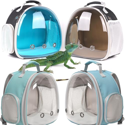 Bearded Dragon Travel Carrier Backpack with Soft Warm Mat Set,Lizard Backpack Carrier,Space Capsule Clear Bubble Window Astronaut Reptile Carrier Backpack for Guinea Pig,Sugar Glider,Bunny - color: Blue