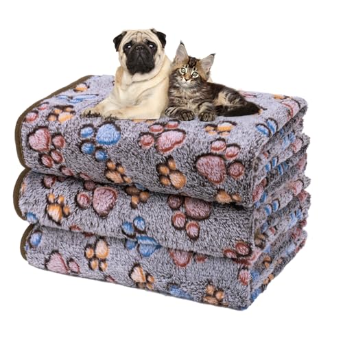 Dono 1 Pack 3 Dog Blankets, Soft Fluffy Fleece Pet Blanket Warm Sleep Mat Paw Print Design Puppy Kitten Throw Blankets Doggy Blanket for Dogs - color: Darkpaw, size: Small(23*16")