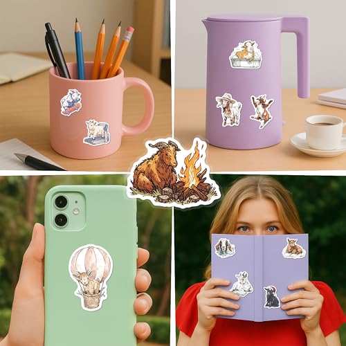 100 PCS Goat Stickers Pack – Waterproof Vinyl Decals for Water Bottles, Laptops, Phones, Notebook, Cars – Cool Vibrant Graphics for Goat Enthusiast - color: Goat
