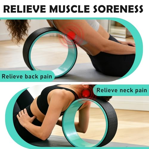 NGT Yoga Wheel 13 inch Yoga Wheel for Back Pain Strongest and Most Comfortable Dharma Yoga Prop Wheel with Free Yoga Bands - color: black-green
