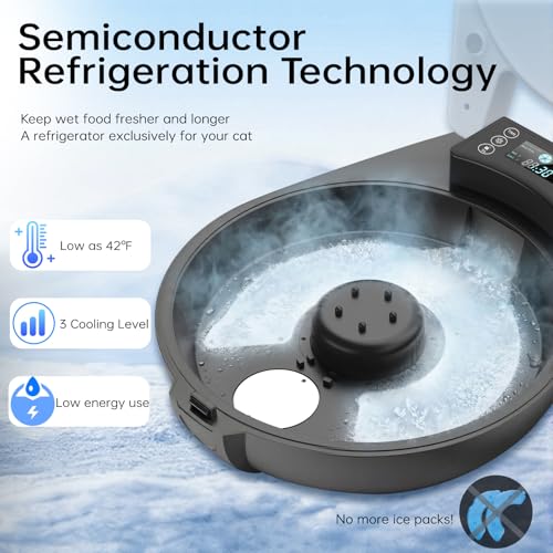 Automatic Wet Food Cat Feeder, 3 Days 5 Freshness Meals Refrigerated Auto Cat Feeder, Semiconductor Cooling & Heating with 304 Stainless Steel Bowl, Programmable Timer Cat Food Dispenser