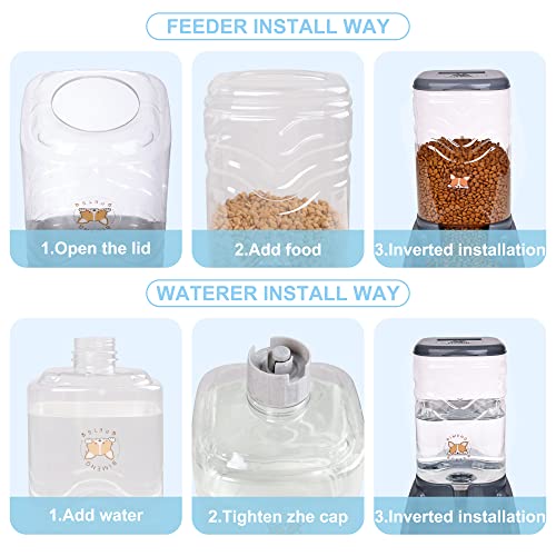 Elevon Automatic Cat Feeder, Gravity Food and Water Dispenser Bowl Set for Small Medium Dogs Animals, Pet Feeder Dispenser Storage Food, 3.8L Large Capacity, Gray - color: Gray