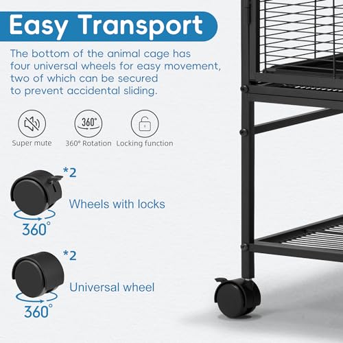 HABUTWAY 40''H Large Metal Rolling Ferrets Cage, 2-Tiers Small Animal Cages, Cage for Rats/Chinchillas, 0.5'' Bar Spacing for Ferret,Small Animal Cage w/Removable Ramp & Platform - size: 36.0"L x 23.0"W x 39.0"H