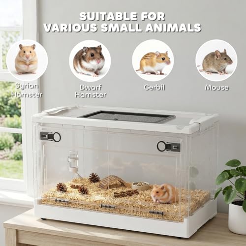 PawHut Hamster Cage Stackable for Dwarf Hamsters 22" x 13" x 12" White | Small Animal Cage, Front Door, Ventilated Gerbil Habitat, for Gerbils, Mice