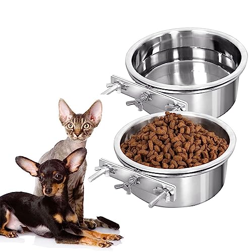 Love Dream Dog Crate Bowl Removable Stainless Steel Pet Kennel Hanging Bowl | Durable Anti-Spill Pet Metal Bowl Hanging Water Food Bowls with Clamp Holder for Small Medium & Large Dogs Rabbits or Birds - color: 5.5“*3.1”