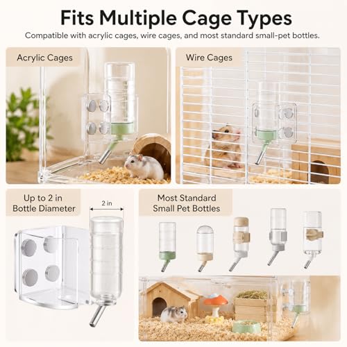 Hamster Water Bottles Holder with Magnetic,for Small Pets,Hamster Cage | Drop-Resistant Water Bottle Stand with Adjustable Height, Fits Bottles up to Dia 2 inches (No Water Bottle)