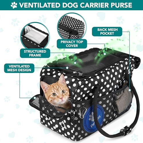 PetAmi Dog Purse Carrier for Small Dogs Cats, TSA Airline Approved Soft-Sided Pet Carrier with Pockets, Ventilated Travel Tote Bag with Bed & Shoulder Strap, Puppy Kitten, Max 12 lbs, Polka Dot Black - color: Polka Dot Black
