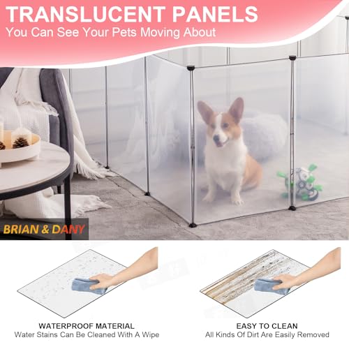 BRIAN & DANY Dog Playpen Portable for Small Animals, Dog Play Pen Indoor, Transparent Pet Playpen for Puppies, Cats, 70.8" L x 35.4" W x 29.5" H - style: 70.8"L x 35.4"W x 29.5"H