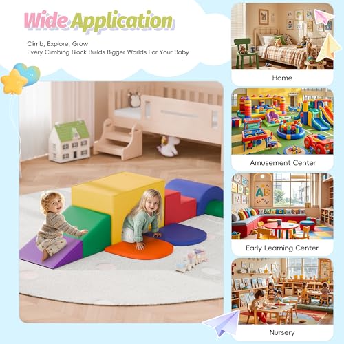 MU ‌Soft Climbing Toys for Toddlers, 7-Piece Baby Soft Foam Climbing Blocks, PU Leather Gym Climb and Crawl Activity Play Set, Indoor Climbing Toys for Kids and Children, Classic - color: Classic