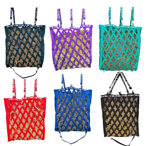 Majestic Ally Double Side Open Slow Feeder Hay Bag - Diamond Shaped Obliquely Placed Webbing (Royal Blue) - color: Royal Blue