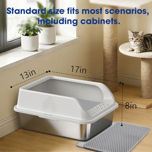 Stainless Steel Litter Box with Lid, Enclosed Metal Cat Litter Box with Built-in Carry Handle & 120° Flip-Top (Silver Gray, Small) - color: Silver Gray, size: Small