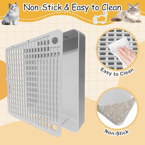 Adjustable 3 Steps Cat Litter Box Step, Litter Box Ramp/Catcher | Filter Function, Non-Slip, Easy to Clean,Cat Litter Stair, Small & Elderly Cats, Fits Automatic Litter Box Steps, Light Grey