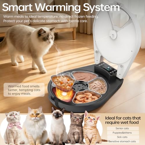 Automatic Wet Food Cat Feeder, 3 Days 5 Freshness Meals Refrigerated Auto Cat Feeder, Semiconductor Cooling & Heating with 304 Stainless Steel Bowl, Programmable Timer Cat Food Dispenser