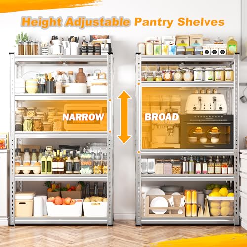 REIBII Storage Shelves,5-Tier Adjustable Waterproof Storage Rack for Pantry | Metal Garage Shelving,Rust-Resistant Build,Tool-Free,For Kitchen Closet Galvanized,12"D x 28"W x 59.8"H,2020LBS,Sliver - size: 28"W x 12"D x 59.8"H