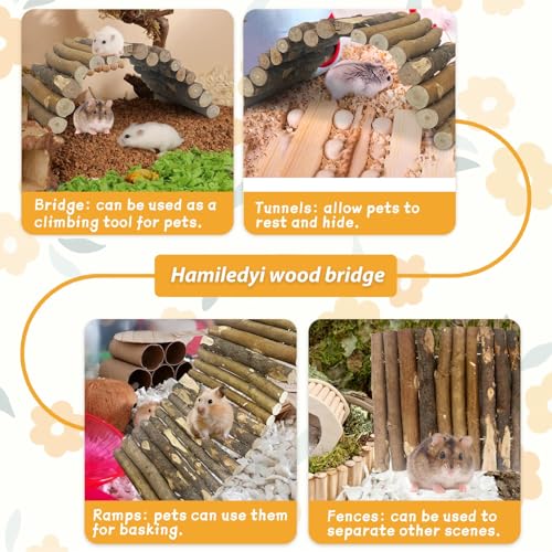 Hamiledyi Wooden Hamster Bridge Ladder 13.4" L x 7.5" W Large Climbing Toy Natural Hideout Tunnel Ramp Hamster Cage Accessories for Rabbits Guinea Pigs Ferret Tortoise Reptile (Pack of 2) - size: 13.4" L x 7.5" W