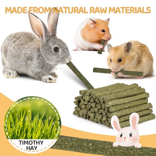 52Pcs Rabbit Chew Sticks, Guinea Pig Toys, Natural Timothy Hay Teeth Stick | Timothy Grass Molar Teeth Stick, Guinea Pig Timothy Hay, Chew Toys for Bunny, Rabbits, Hamsters, Small Animals Treats - size: 52P-Green-Set