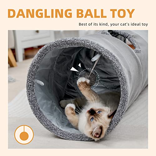 PAWZ Road Cat Tunnel 51 Inches Long Cat Toys Collapsible Tunnel 12”Diameter | Large Cats Tube for Big Cats,Rabbits and Puppy Extra Long Cat Play Tunnel Straight with 2 Peepholes for Indoor&Adult Cats