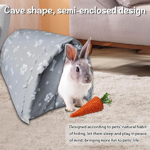 Hamiledyi Bunny Cave Bed Small Animal Warm Nest Habitats Guinea Pig Hideouts Stray Cats Shelter Cage Accessories for Hamster Cats Rat Mice Chinchilla Flying Squirrel (Grey)
