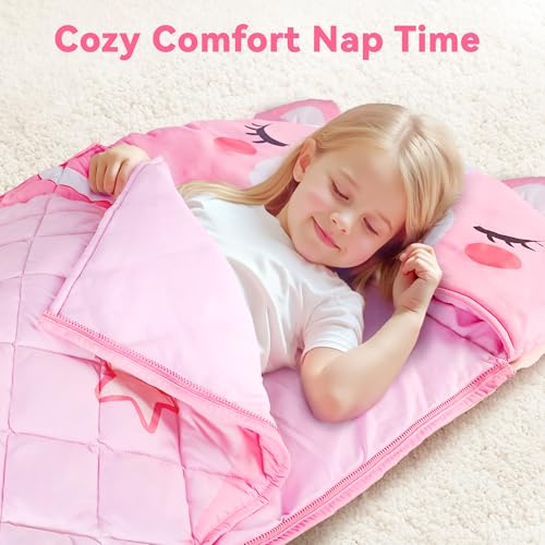 iPlay, iLearn Kid Sleeping Bag, Unicorn Slumber Sack, Toddler Girl Nap Mat | 2 in 1 Pink Animal Cushion Pillow Blanket, Happy Travel Sleepover Daycare Preschool Birthday Gift for 3 4 5 6 Year Old Child - style: Unicorn