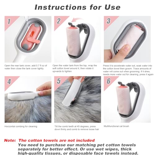 Water Brush for Cats Dogs, 4 in 1 Pet Grooming Bath Brush, 2 in 1 Cleaning Brush Cat, Wet Cat Comb, Pet Hair Removal Comb with Water Tank, Sticky Brush 2.0 (Towels Not Included)
