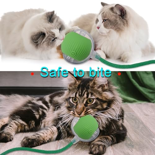 Interactive Cat Dog Toy Ball with LED Light, Automatic Rolling(Green) | String Tail and LED Light Design, Motion Activated, Suitable for Interactive Indoor Pet Play and Exercise - color: Green