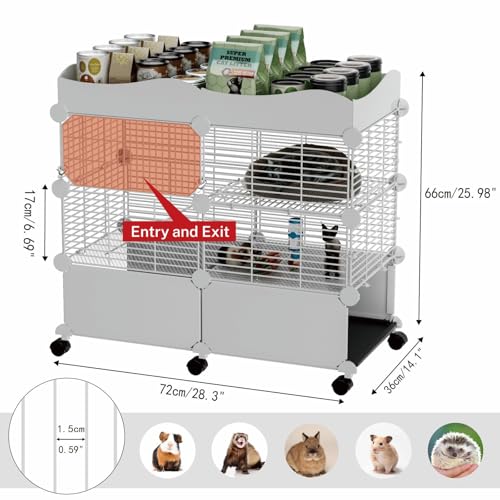 STILLCOVE 2-Tier Guinea Pig Cages Indoor, with Top & Removable Trays | with Platforms and Ramp, Universal Wheels, C&C Small Animal Playpen for Rabbit, Bunny, Hamster, Pet Rat, Chinchilla, Rodent - size: S - 29.52" x 15.35" x 25.98"